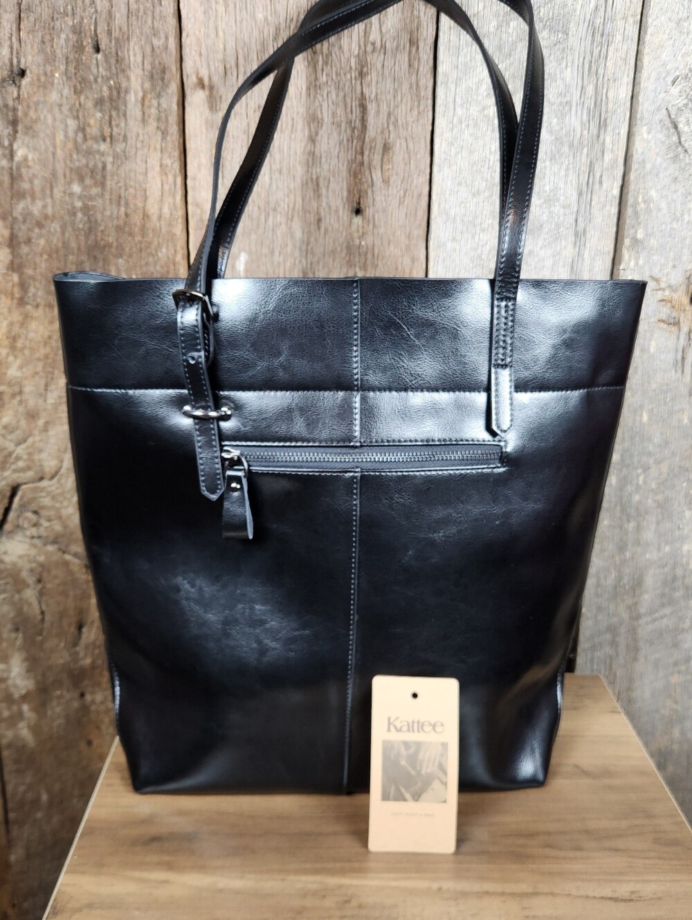 Katte Black Leather Tote‎ Bag Shoulder Bag